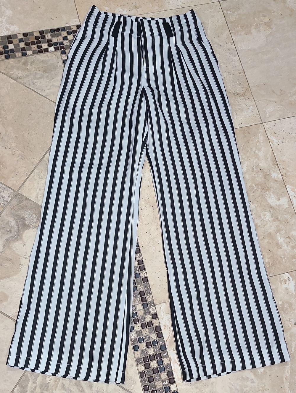 Feel The Piece Black and White Vertical Stripe Wide Leg Pants